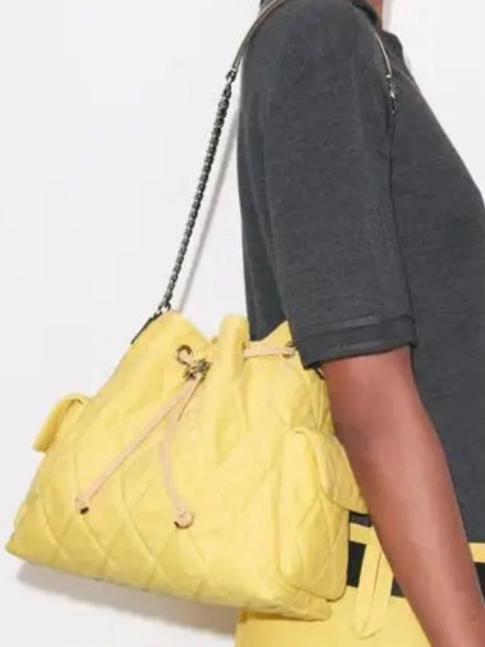 Tory Burch Charlie Yellow Quilted Denim Bag